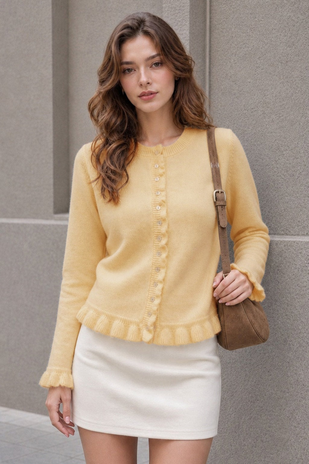 Polyester Knit Cardigan With Poet Sleeves - 2