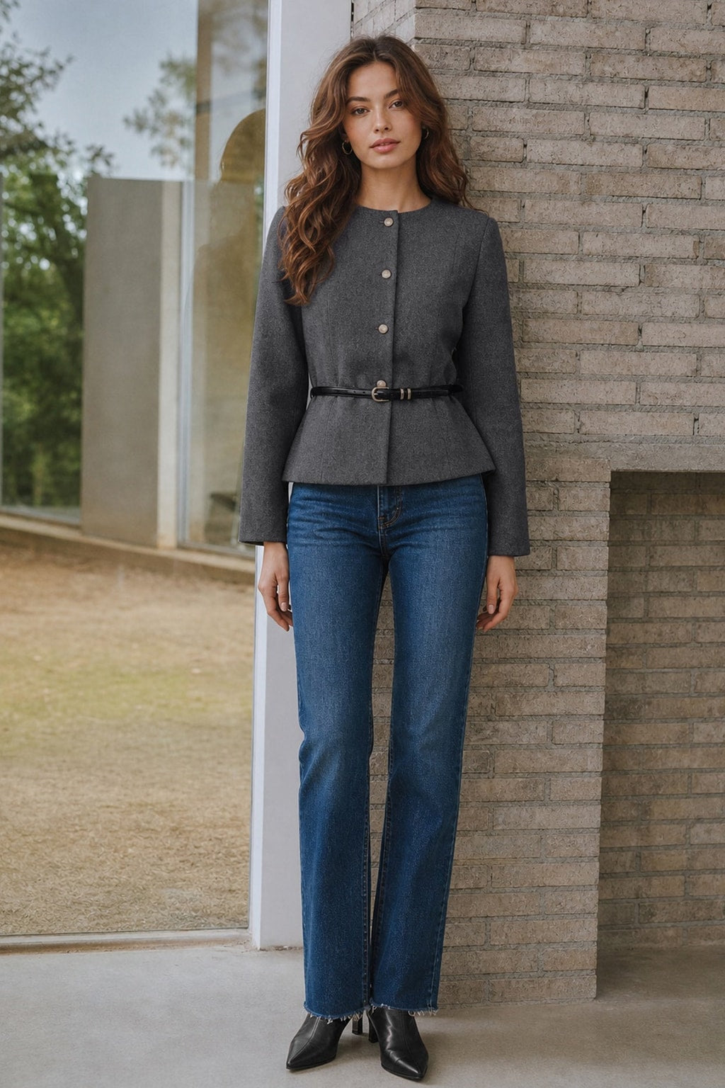 Polyester Belted Single Breasted Casual Jacket - 3