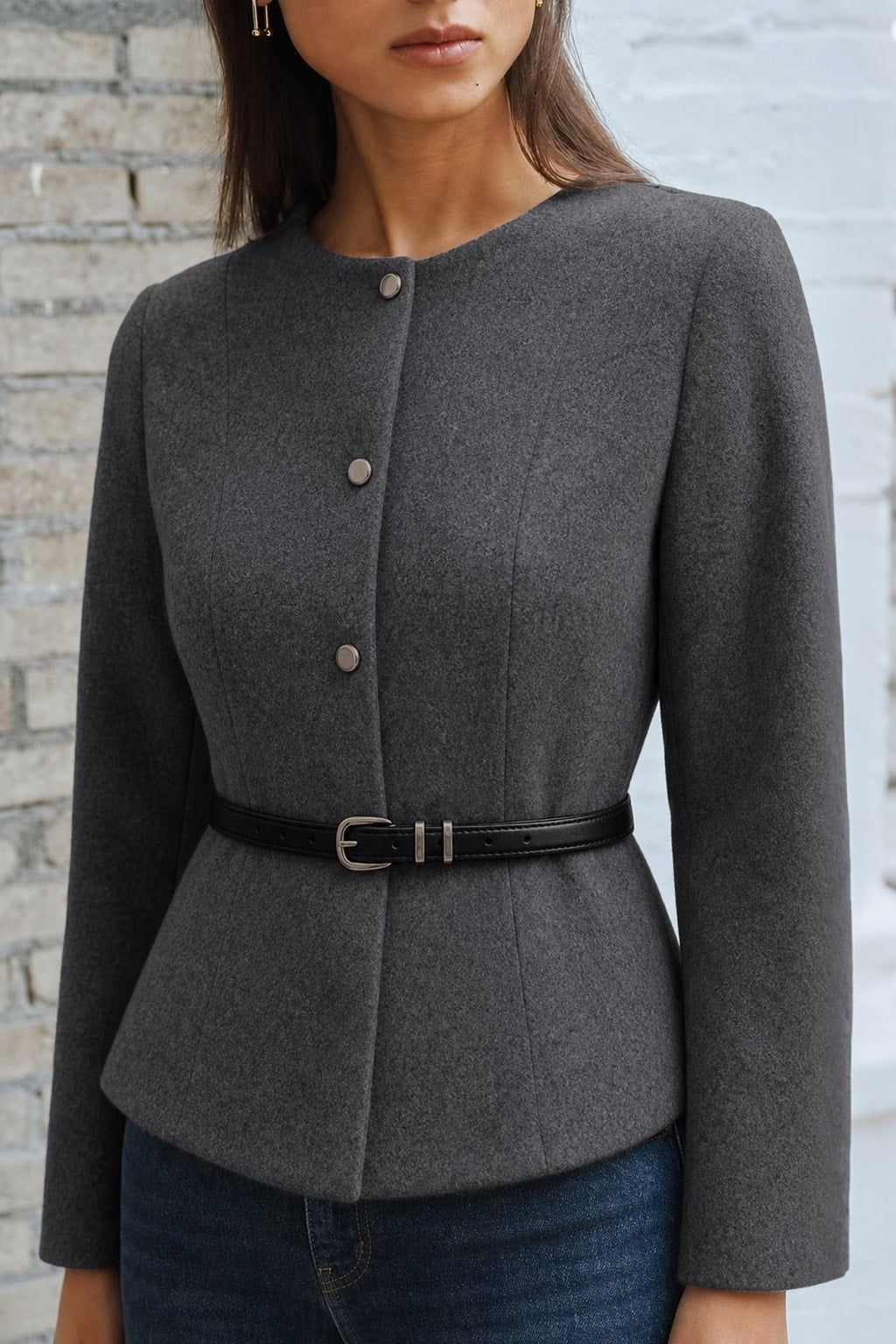 Polyester Belted Single Breasted Casual Jacket - 4