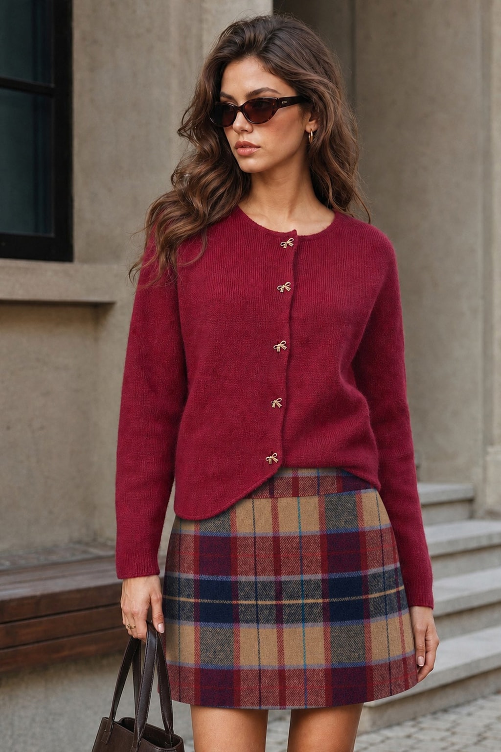 Acrylic Knit Cardigan With Button Front - 2