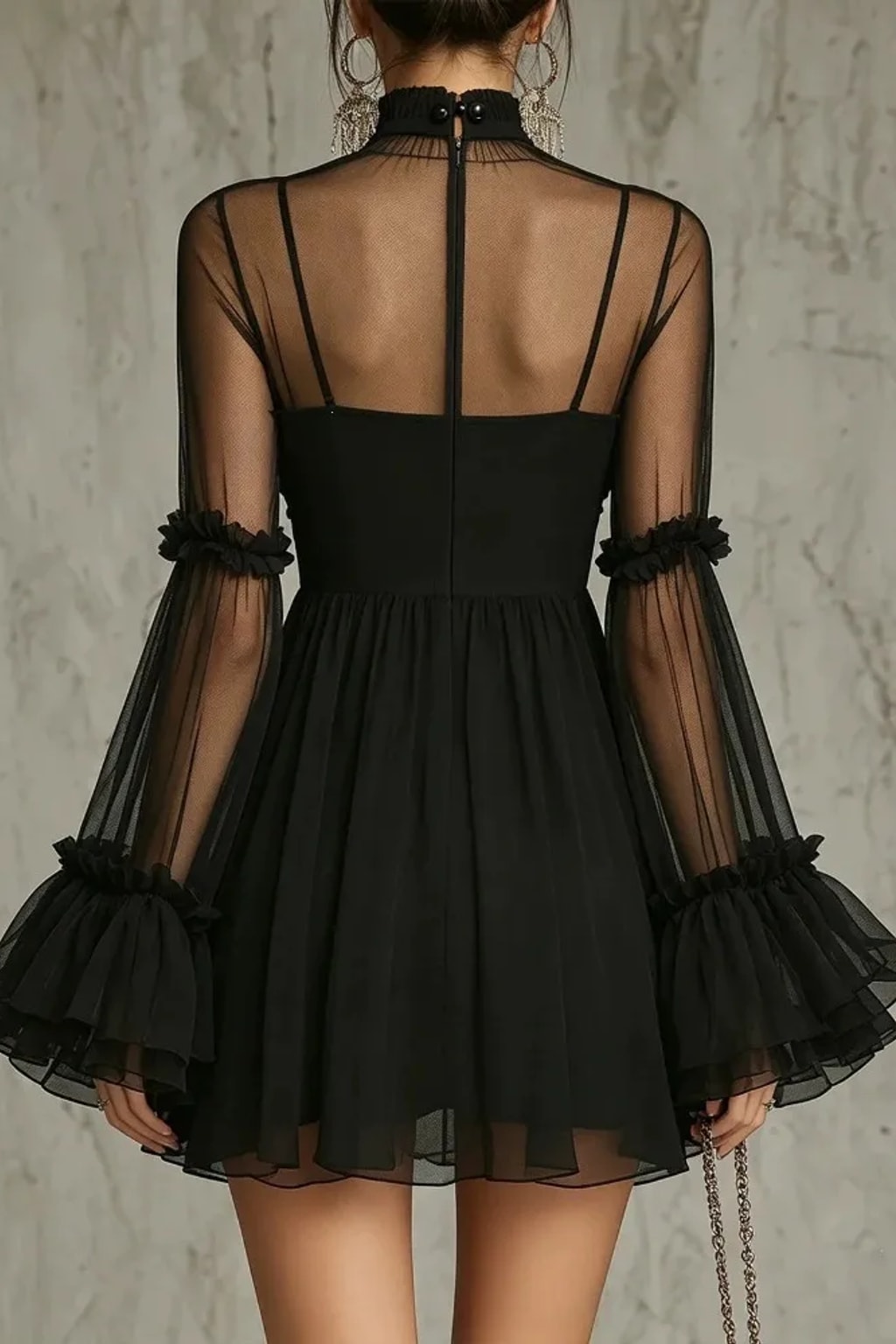 Synthetic Fiber Mesh Mini Dress With 3D Floral Appliques - 4