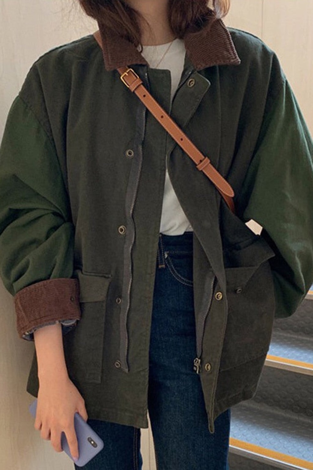 Cotton Oversized Utility Jacket with Structured Collar - 3