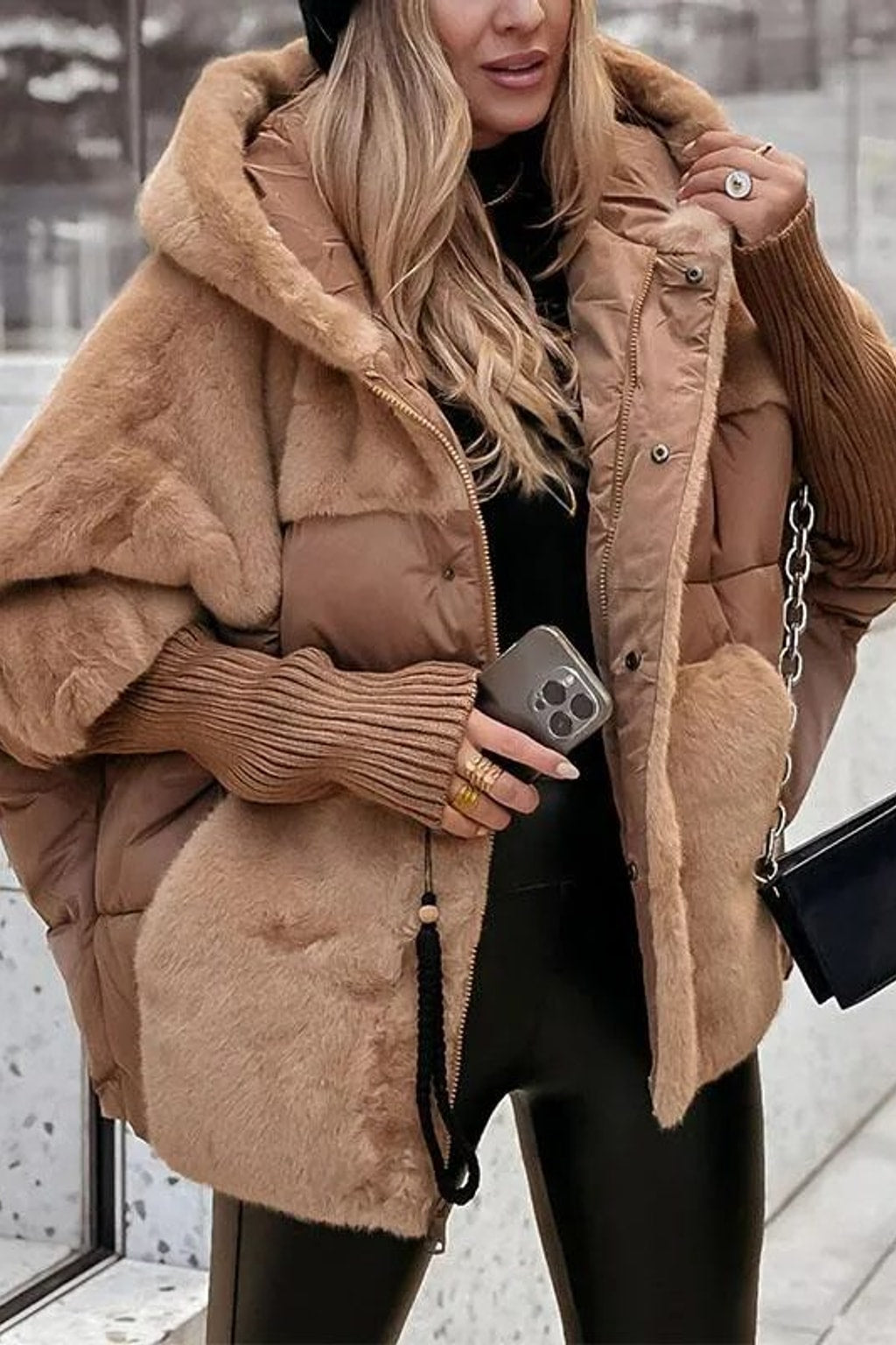 Faux-Fur Puffer Jacket with Oversized Cozy Fit - 1