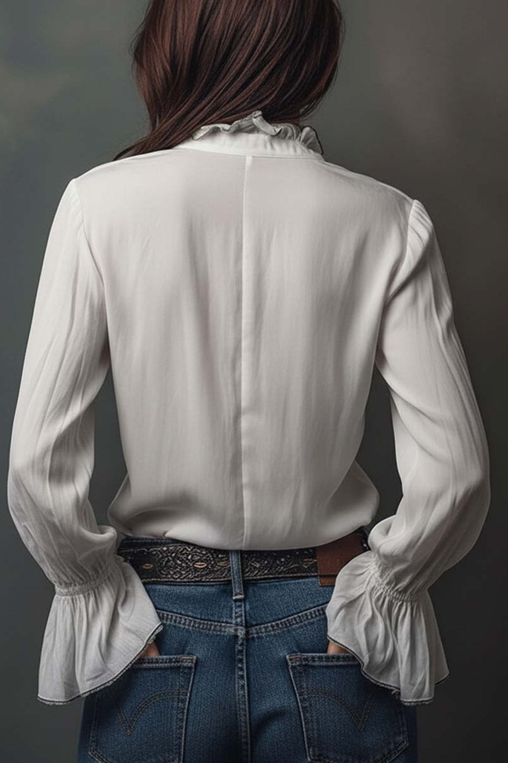 Structured Cotton Long Sleeve Blouse with Flounce Cuffs - 4