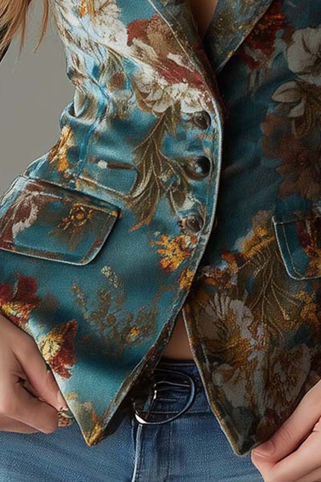 Velvet Blazer with Tailored Vintage Floral Design - 6
