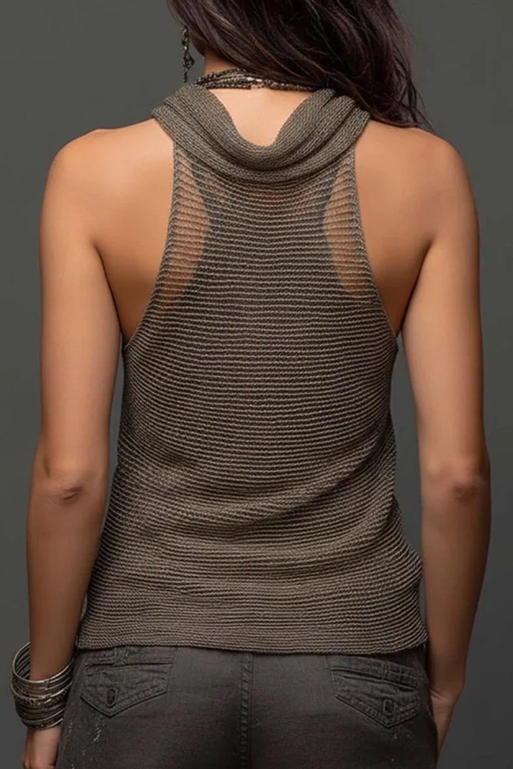 Effortless Knit Halter Top with Irregular Hem - 5