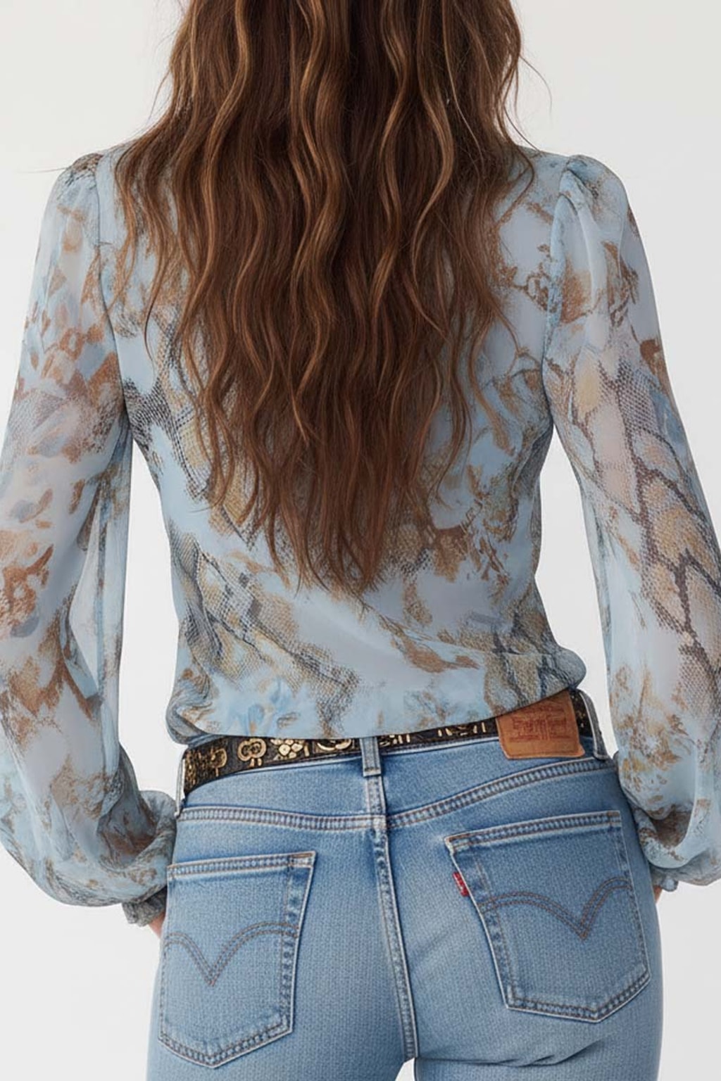 Effortless Long Sleeve Blouse with Ruffled V-Neckline - 6
