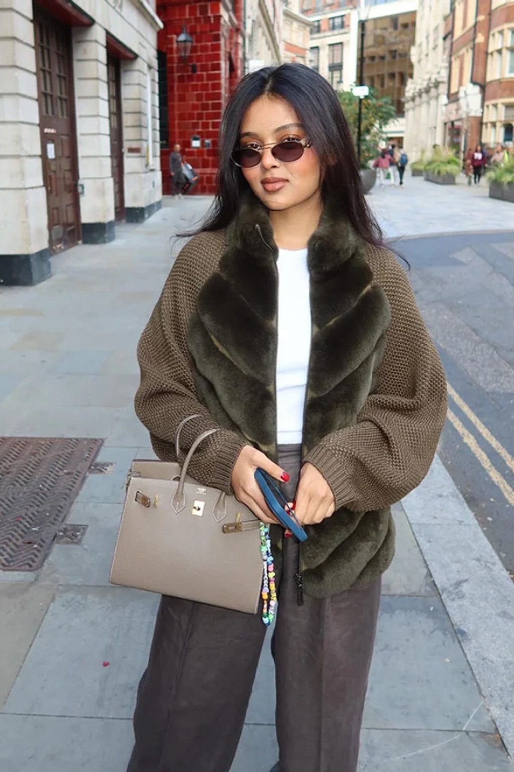 Faux Fur Patchwork Knit Jacket With Zipper Closure - 4