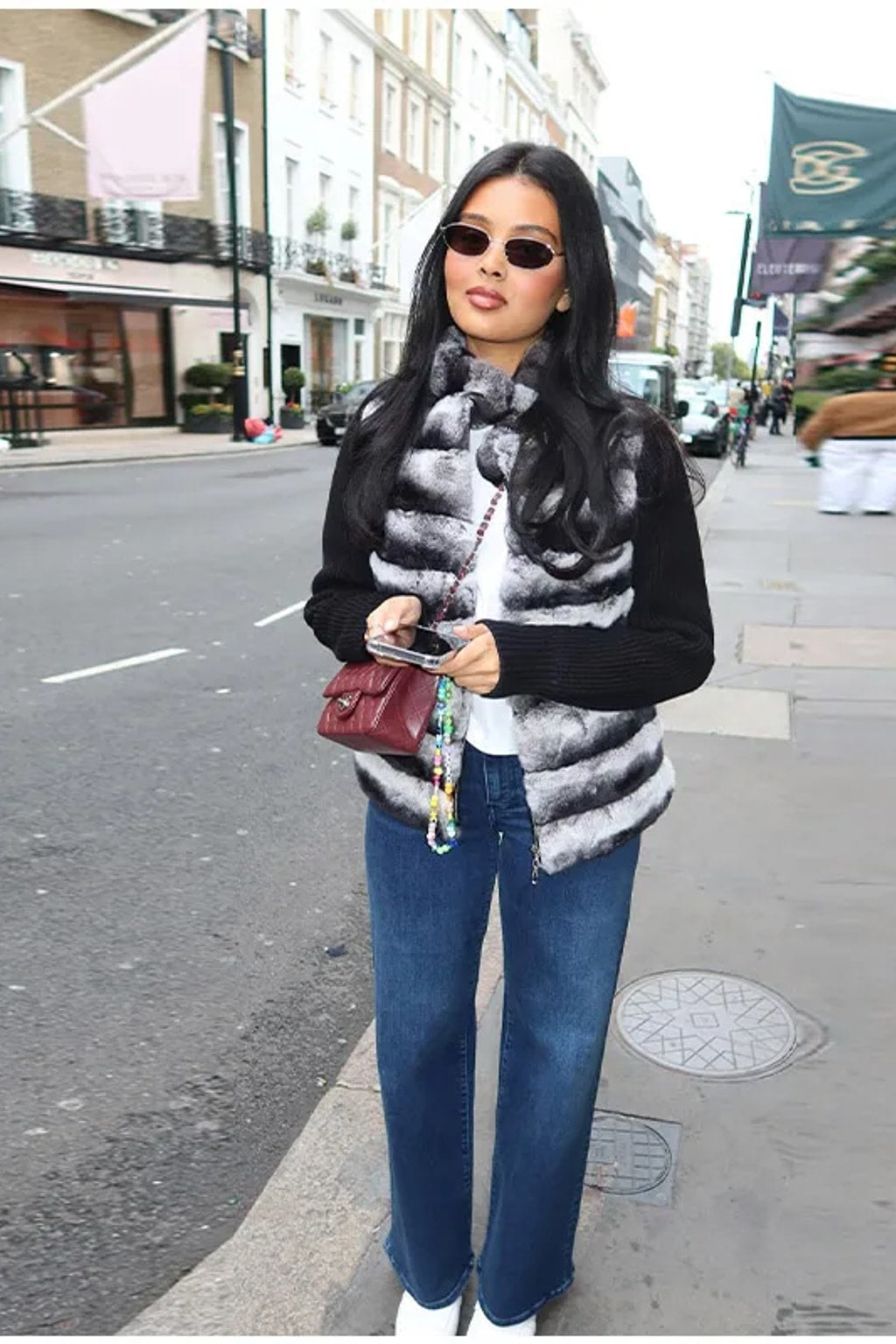 Faux Fur Patchwork Knit Jacket With Zipper Closure - 6