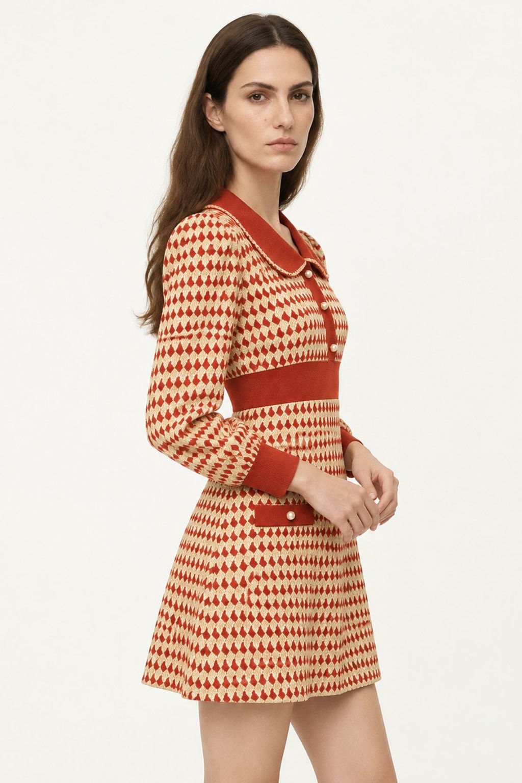 Jacquard Slim-Fit Sweater Dress With Metallic Threading - 6