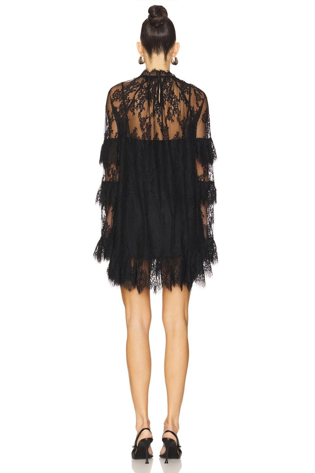 Short Lace Dress with High Neck and Ruffles - 3