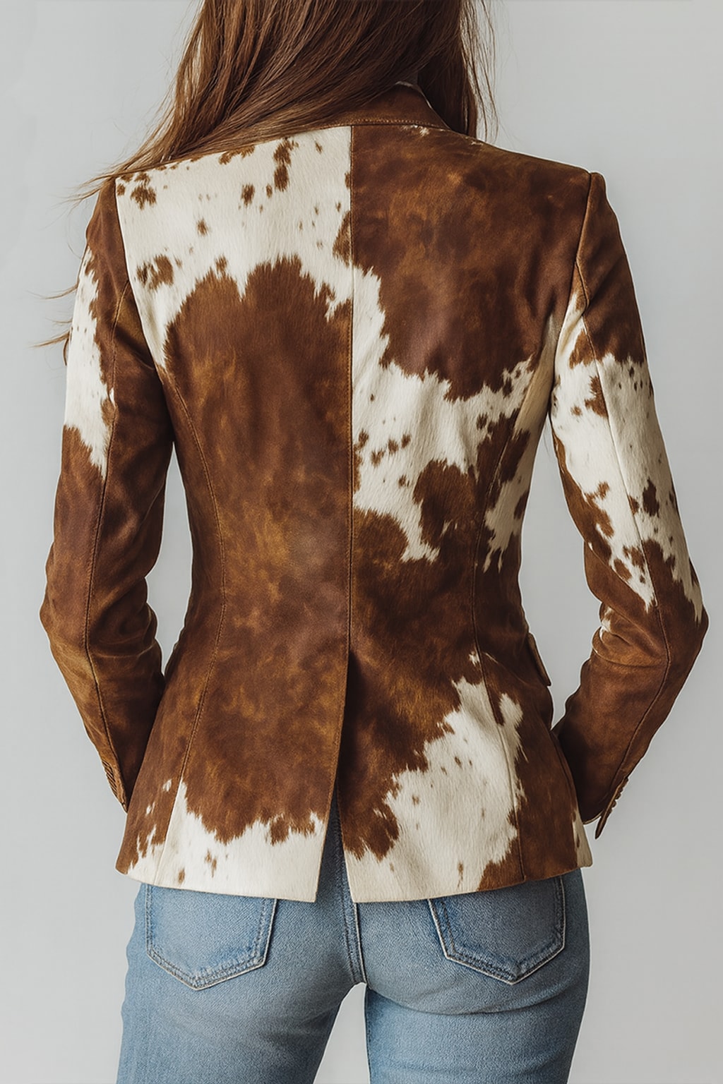 Eco-Friendly Suede Blazer with Vintage Cow Skin Print - 6
