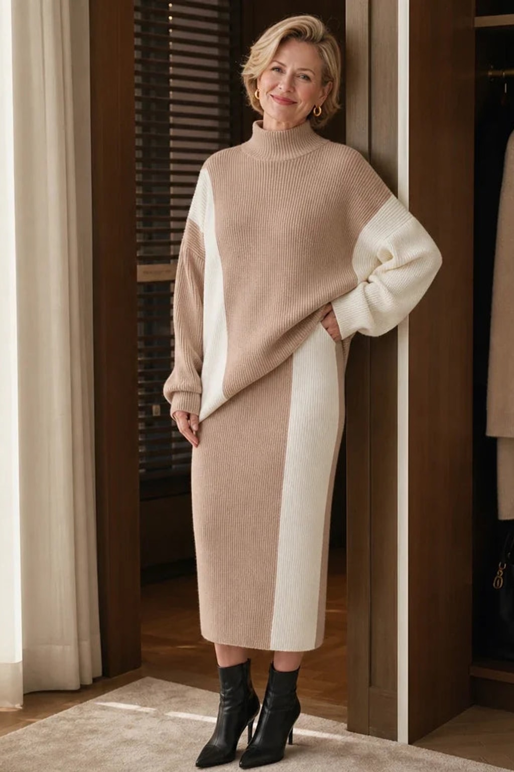 Cotton-Blend Knit Skirt Set With Vertical Panel Detail - 4