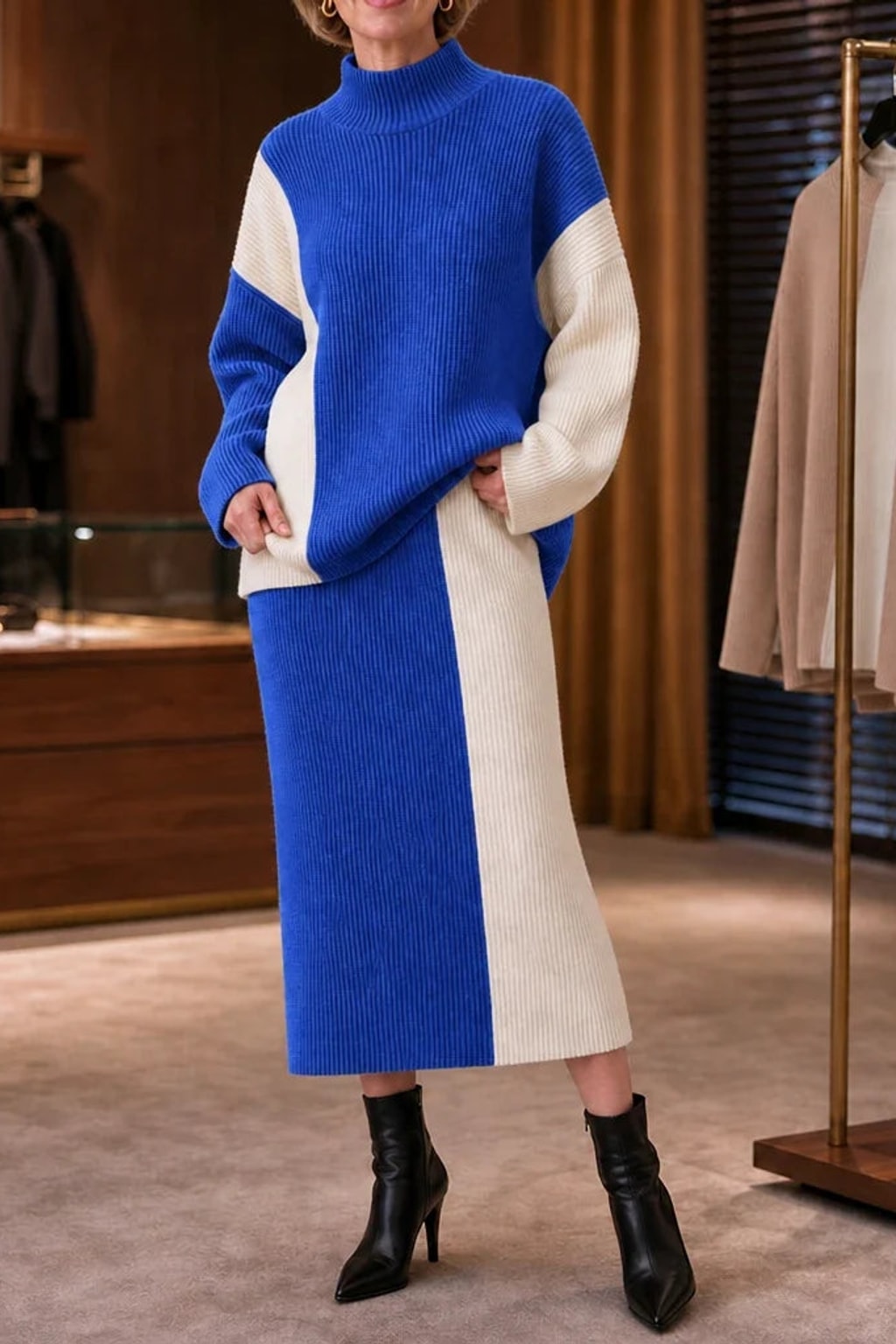 Cotton-Blend Knit Skirt Set With Vertical Panel Detail - 6