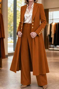 Polyester Longline Pant Suit With Double-Breasted Coat - 2