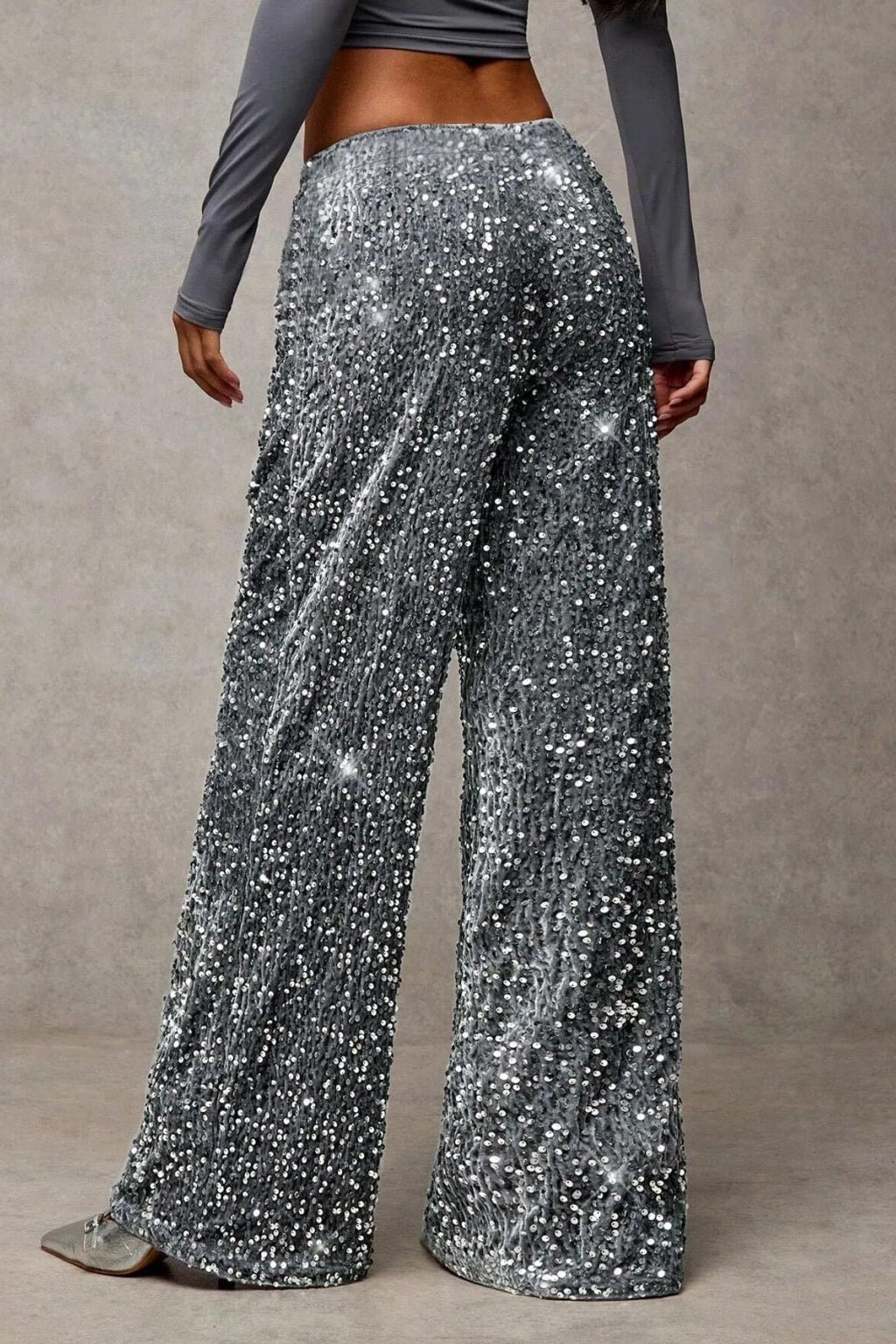 Velvet Wide Leg Pants With Drawstring Waist - 12