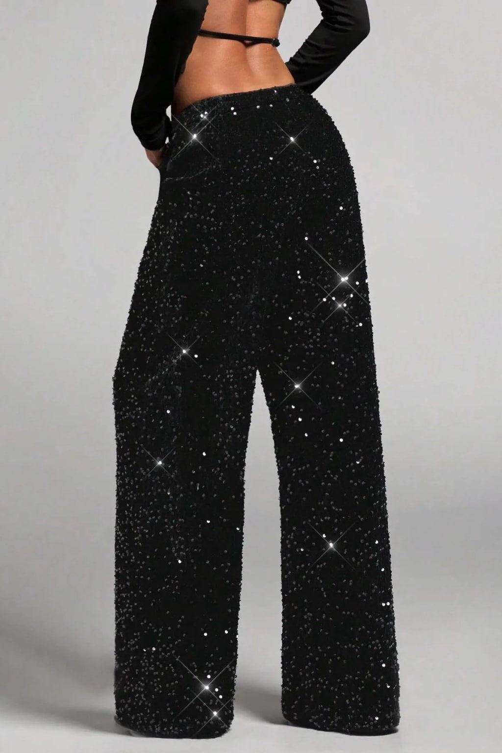 Velvet Wide Leg Pants With Drawstring Waist - 3