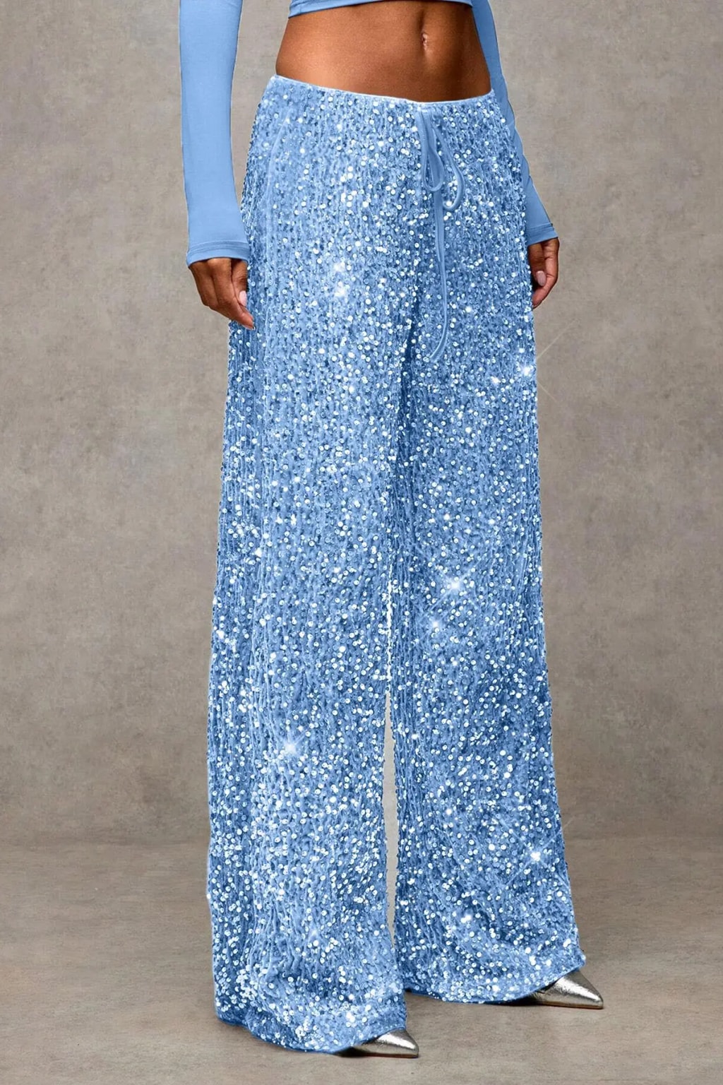 Velvet Wide Leg Pants With Drawstring Waist - 14