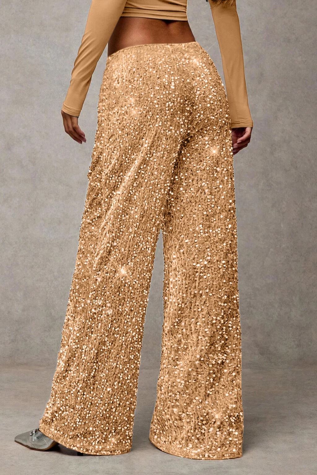 Velvet Wide Leg Pants With Drawstring Waist - 6