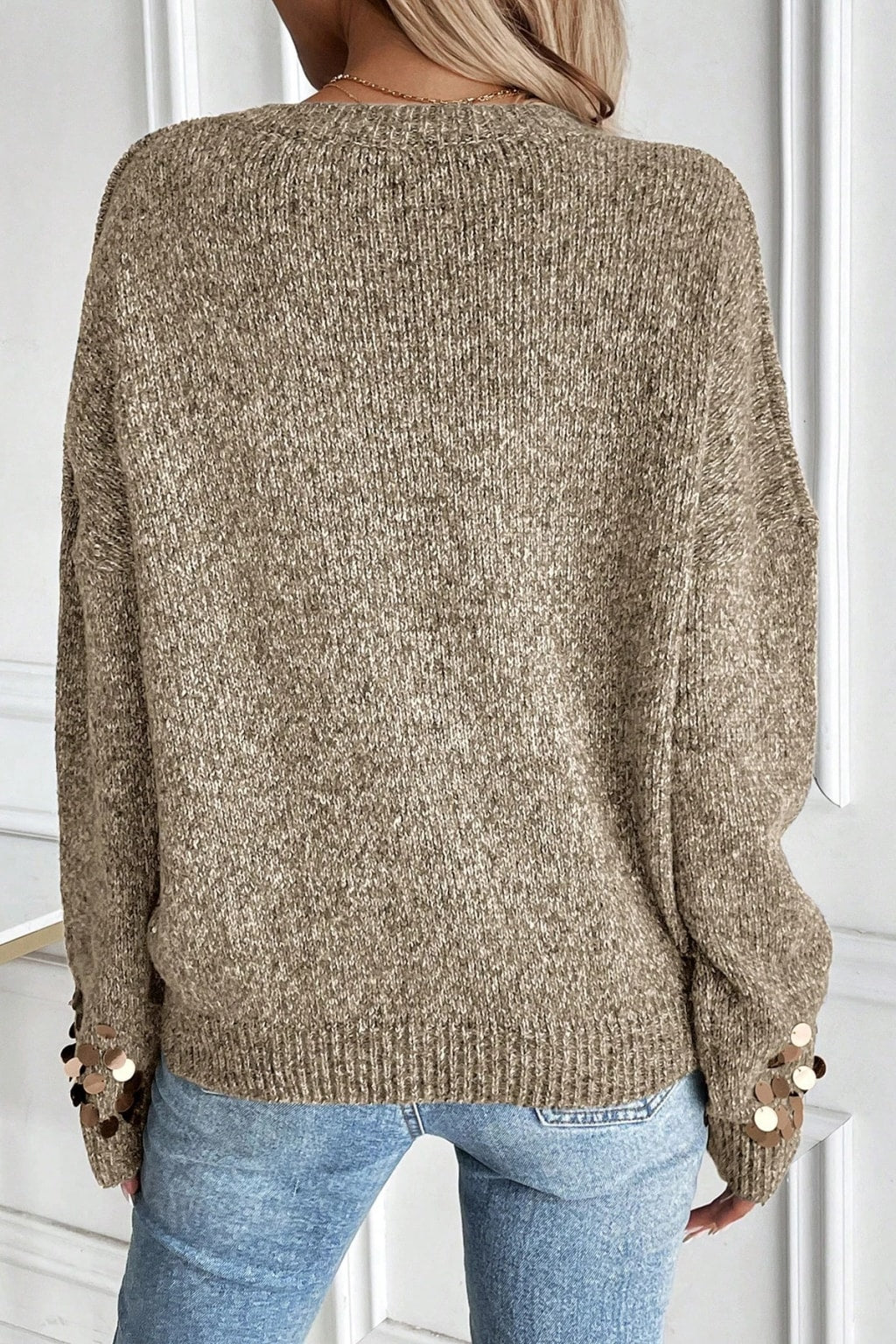 Acrylic Pullover Sweater With Sequined Round Neck - 4