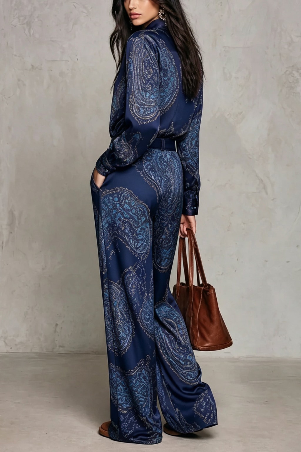 Satin Matching Set With Paisley Print And Wide-Leg Pants - 9