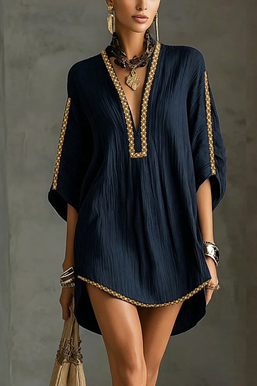 Crepe Mini Dress With Deep V-Neckline - 7