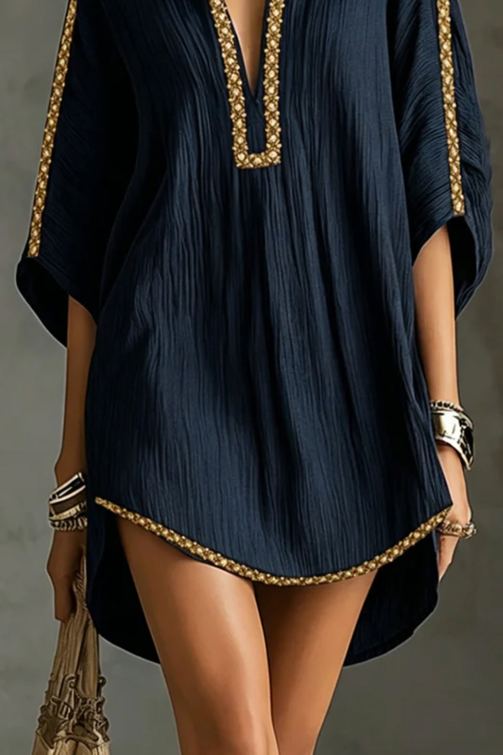 Crepe Mini Dress With Deep V-Neckline - 9