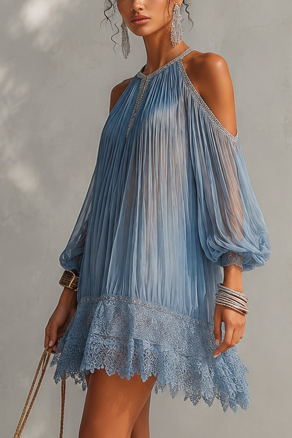 Chiffon Mini Dress Off-Shoulder Silhouette - 3