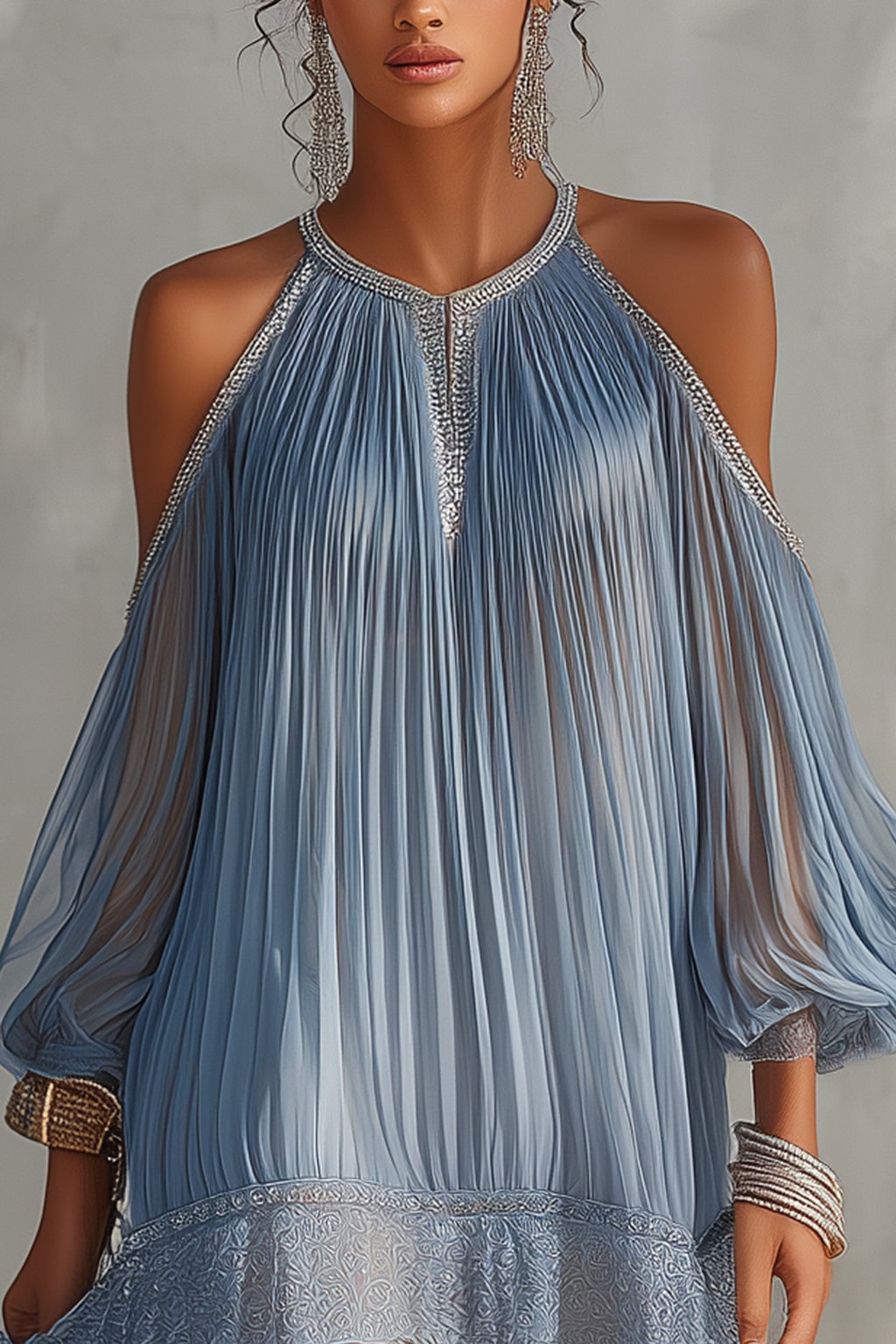 Chiffon Mini Dress Off-Shoulder Silhouette - 4
