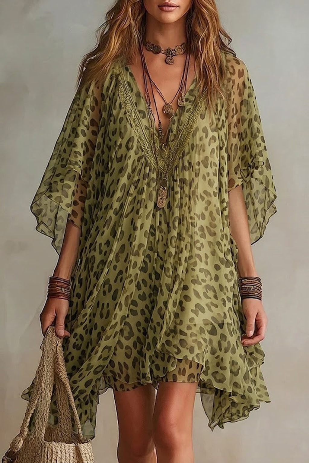 Chiffon Dress With Flowing Silhouette And V-Neckline - 2