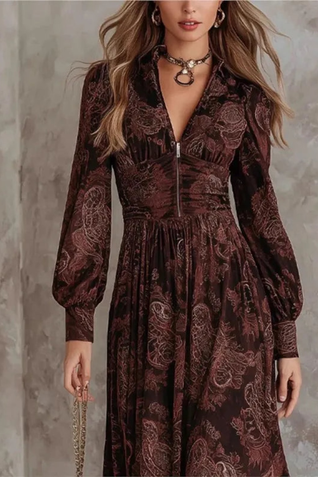 Cotton Shirt Dress With Maxi Length And Dark Brown Check - 4