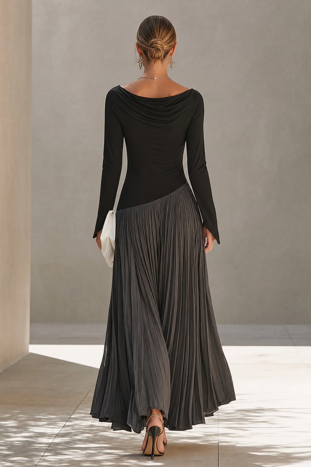 Stretch Fabric Maxi Dress With Draped Neckline - 3