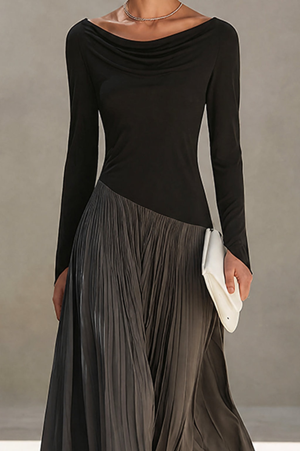 Stretch Fabric Maxi Dress With Draped Neckline - 4