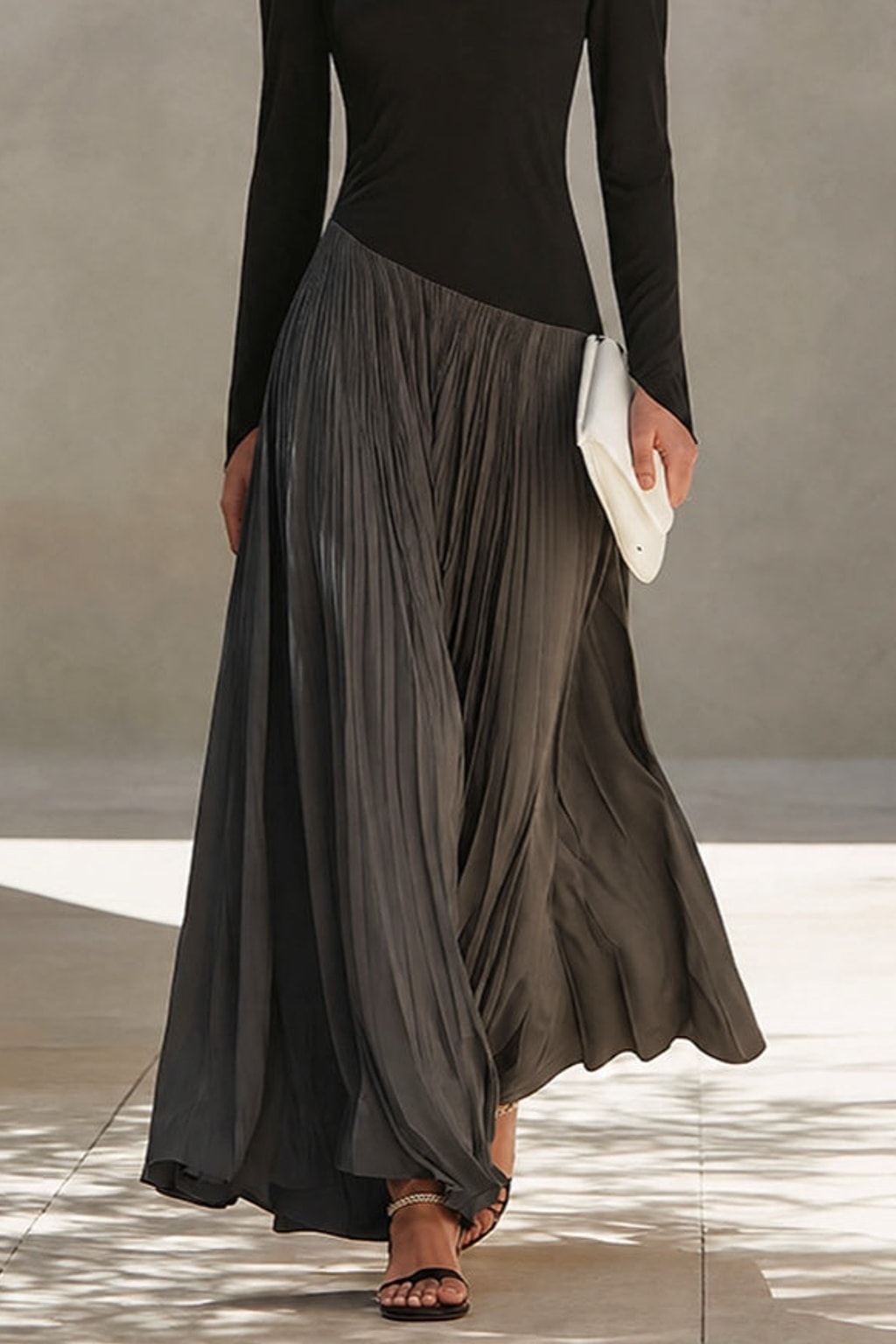 Stretch Fabric Maxi Dress With Draped Neckline - 5