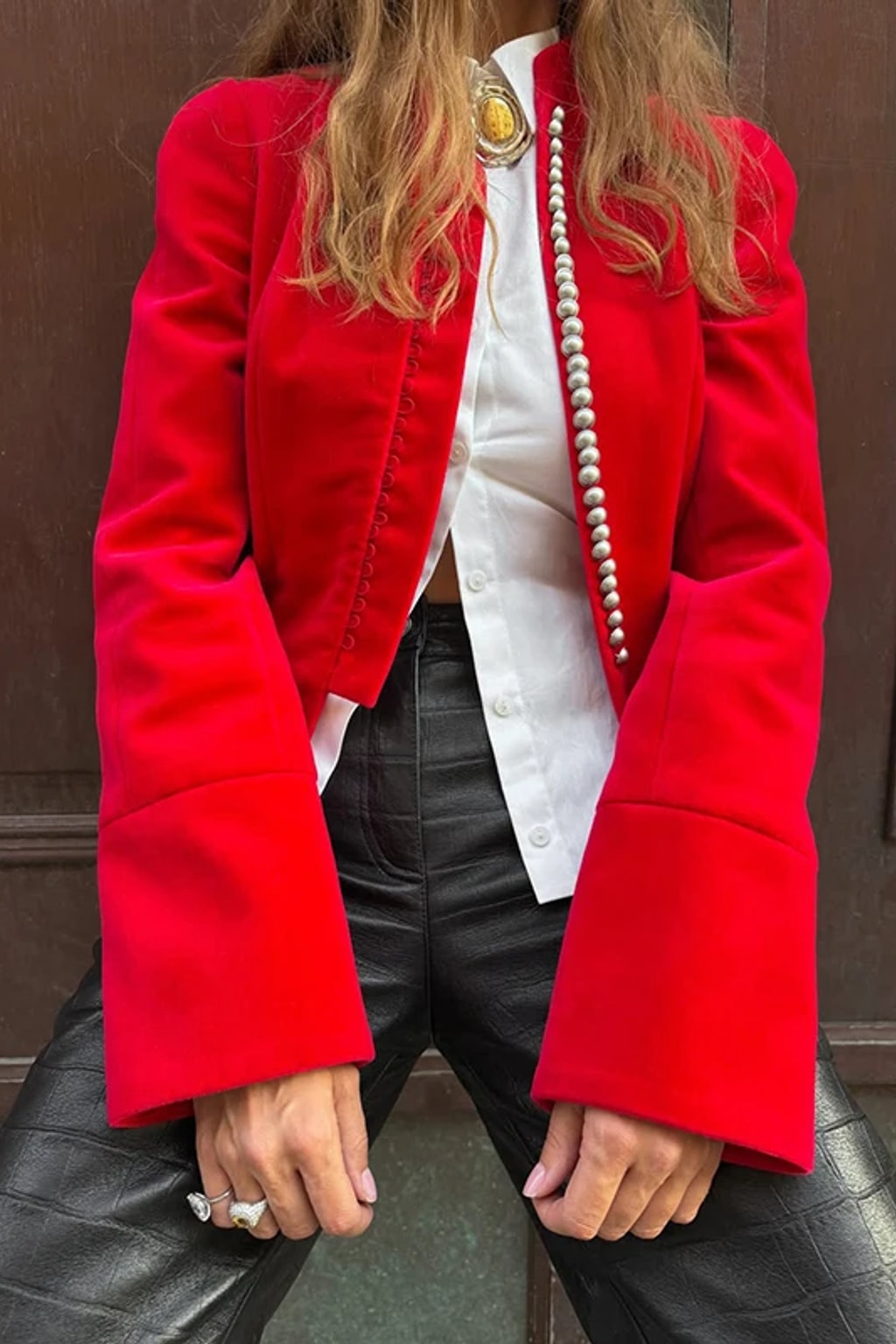 Velvet Women's Jacket With Stand Collar And Waist Cinching - 8