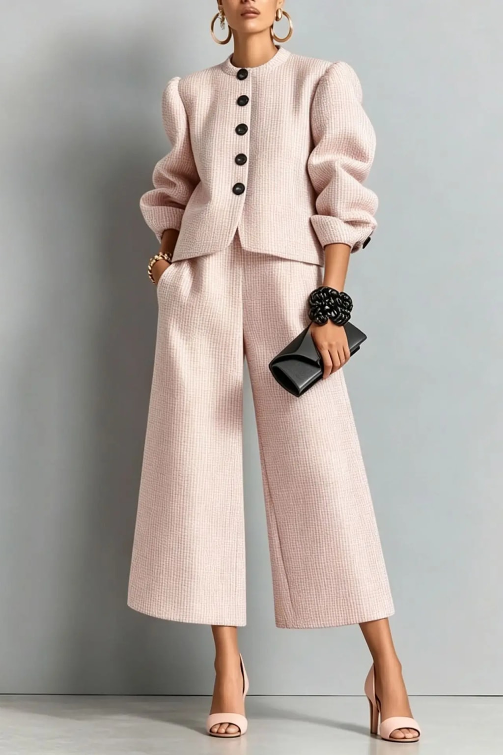 Non-Woven Two-Piece Set With Bubble Sleeve Jacket - 2