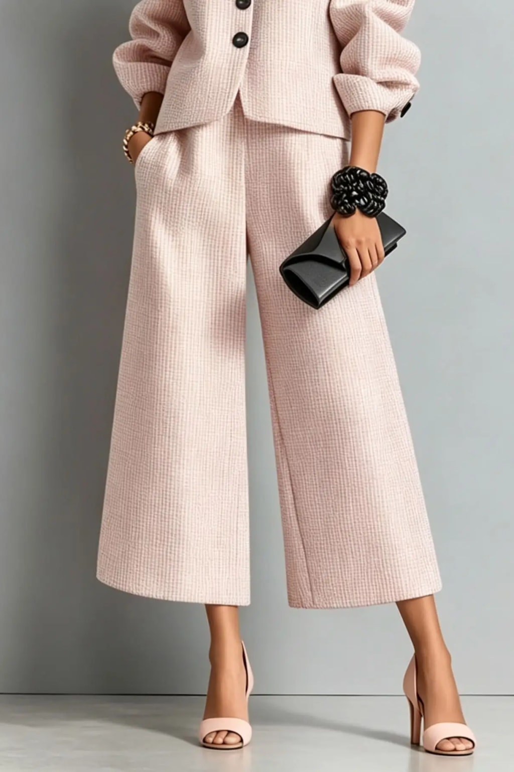 Non-Woven Two-Piece Set With Bubble Sleeve Jacket - 4