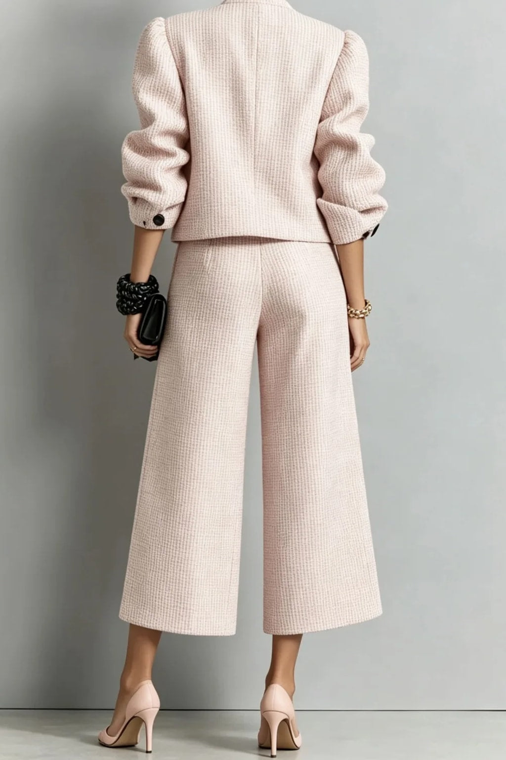 Non-Woven Two-Piece Set With Bubble Sleeve Jacket - 3