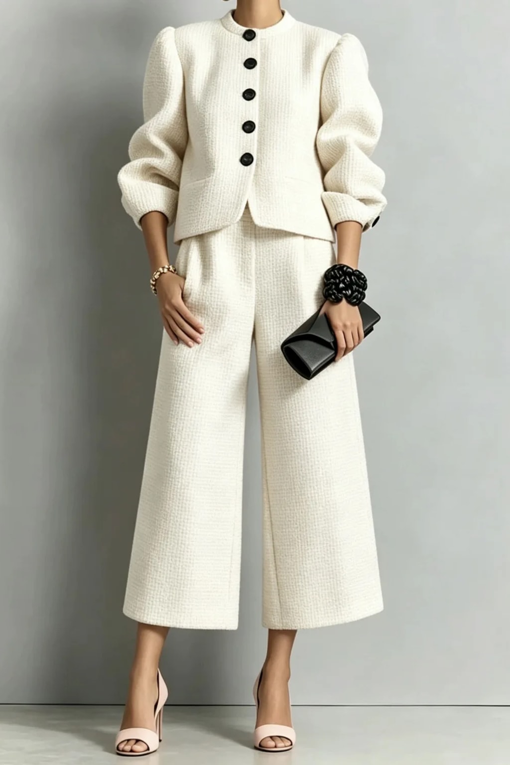 Non-Woven Two-Piece Set With Bubble Sleeve Jacket - 6