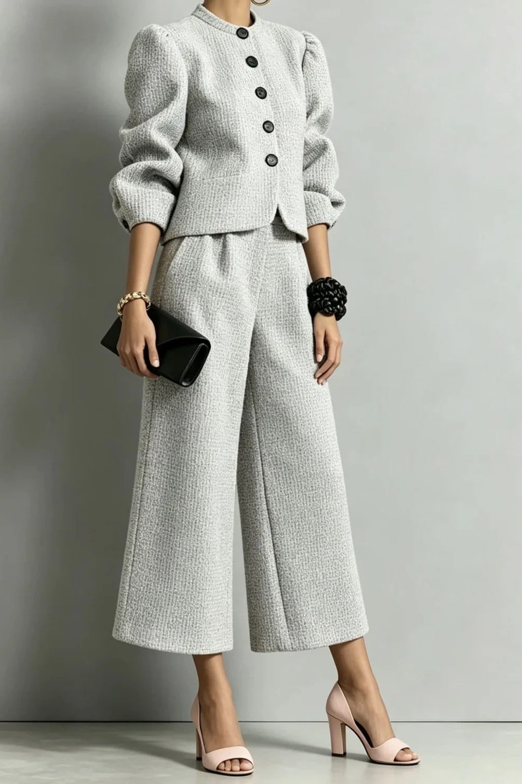 Non-Woven Two-Piece Set With Bubble Sleeve Jacket - 8