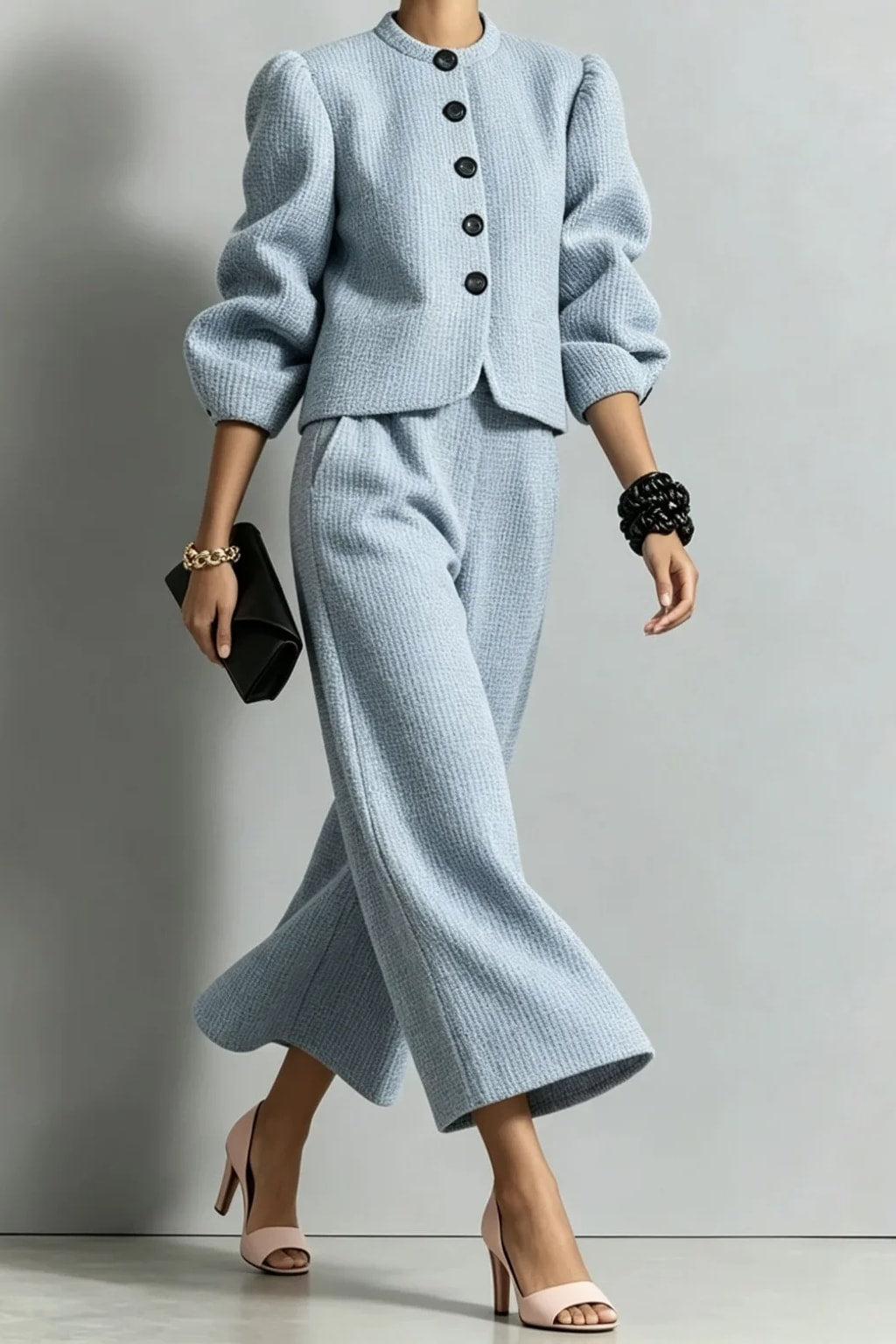Non-Woven Two-Piece Set With Bubble Sleeve Jacket - 12