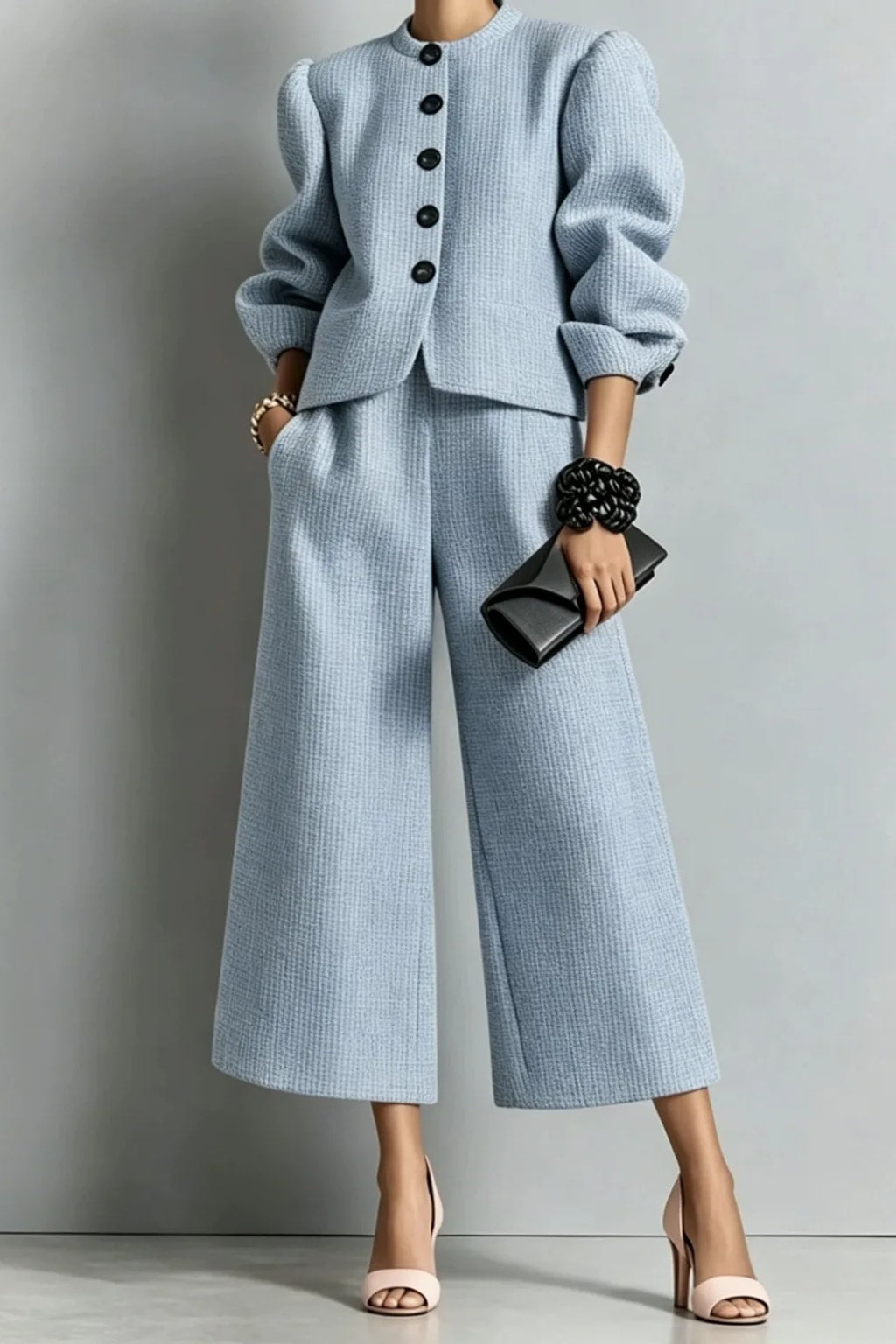 Non-Woven Two-Piece Set With Bubble Sleeve Jacket - 11
