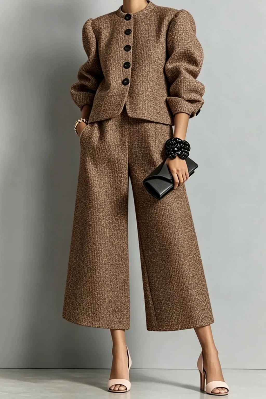 Non-Woven Two-Piece Set With Bubble Sleeve Jacket - 9