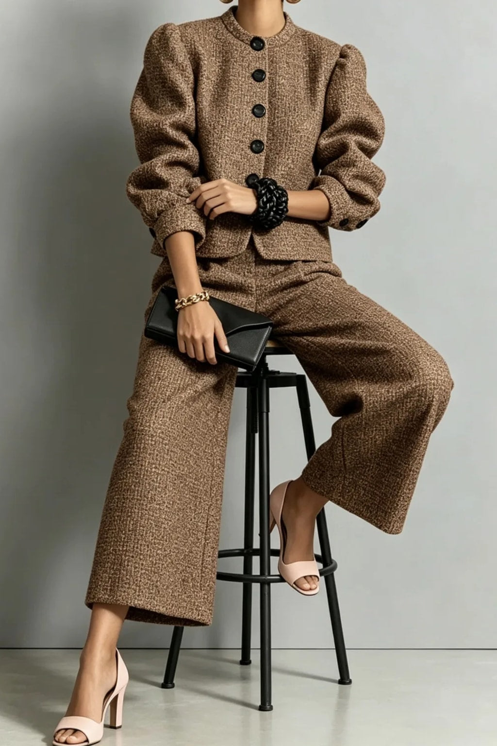 Non-Woven Two-Piece Set With Bubble Sleeve Jacket - 10