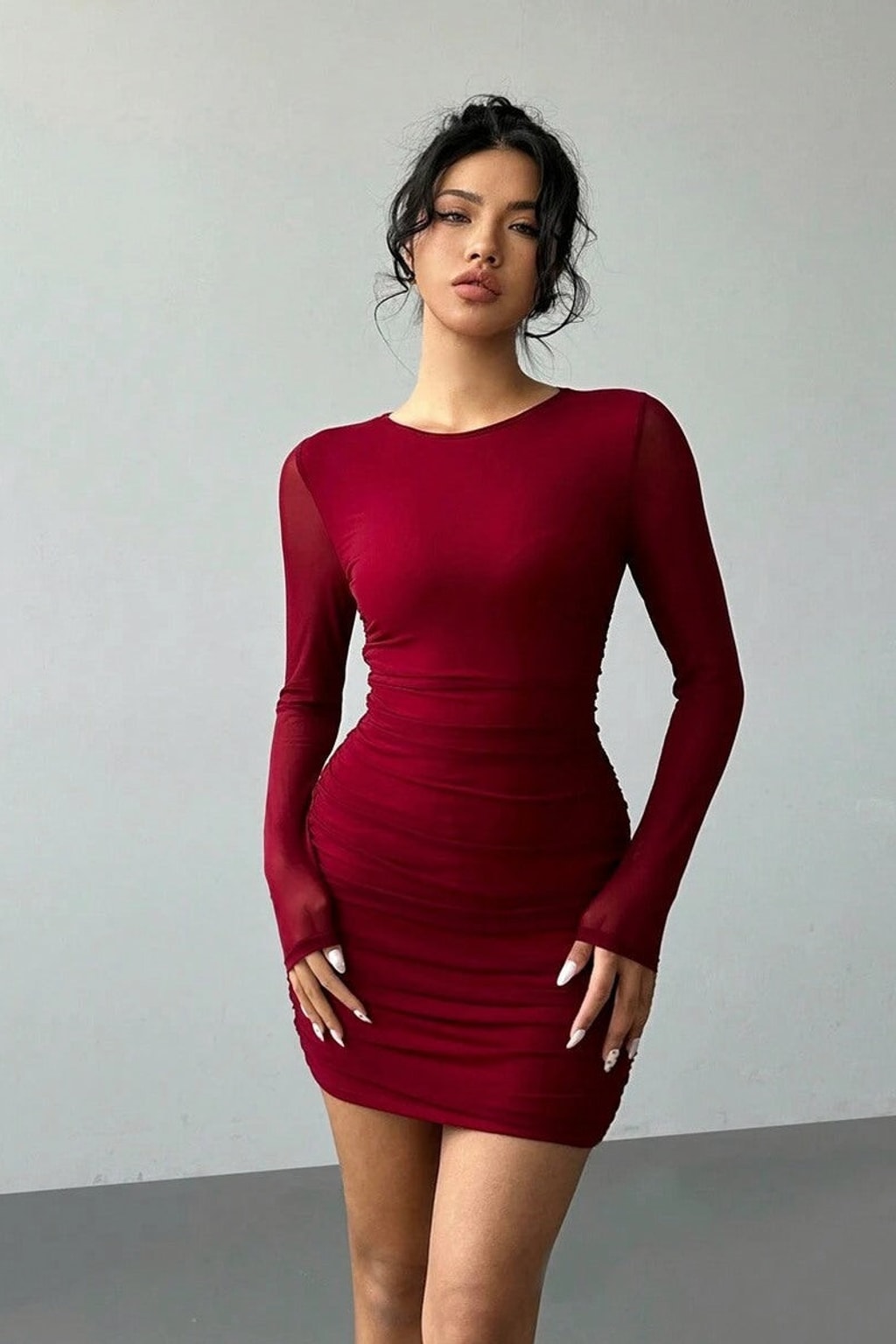 Mesh Mini Dress With Ruched Fitted Silhouette - 5