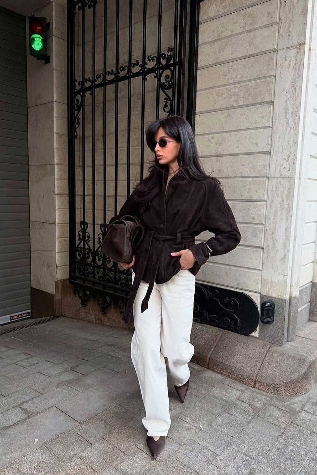 Suede Jacket With Belted Waist And Stand Collar - 5