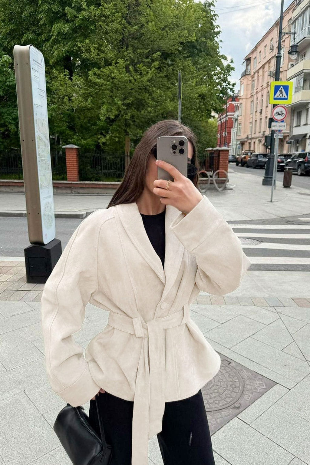 Suede Jacket With Belted Waist And Stand Collar - 9