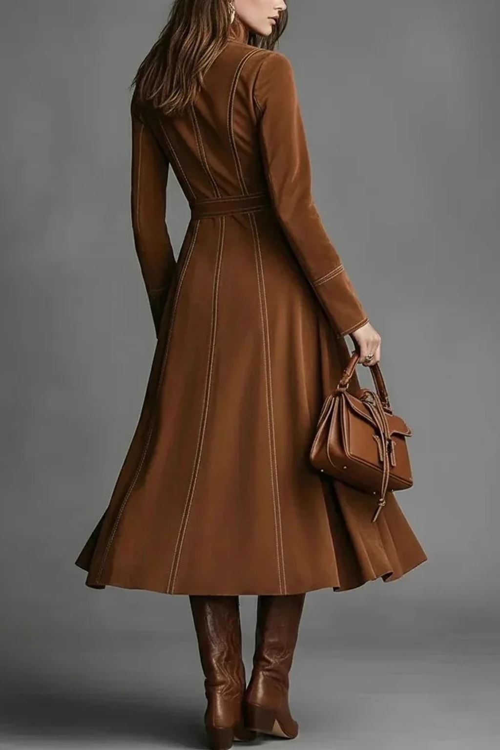 Polyester Midi Dress With Stand Collar And Half Zip - 4