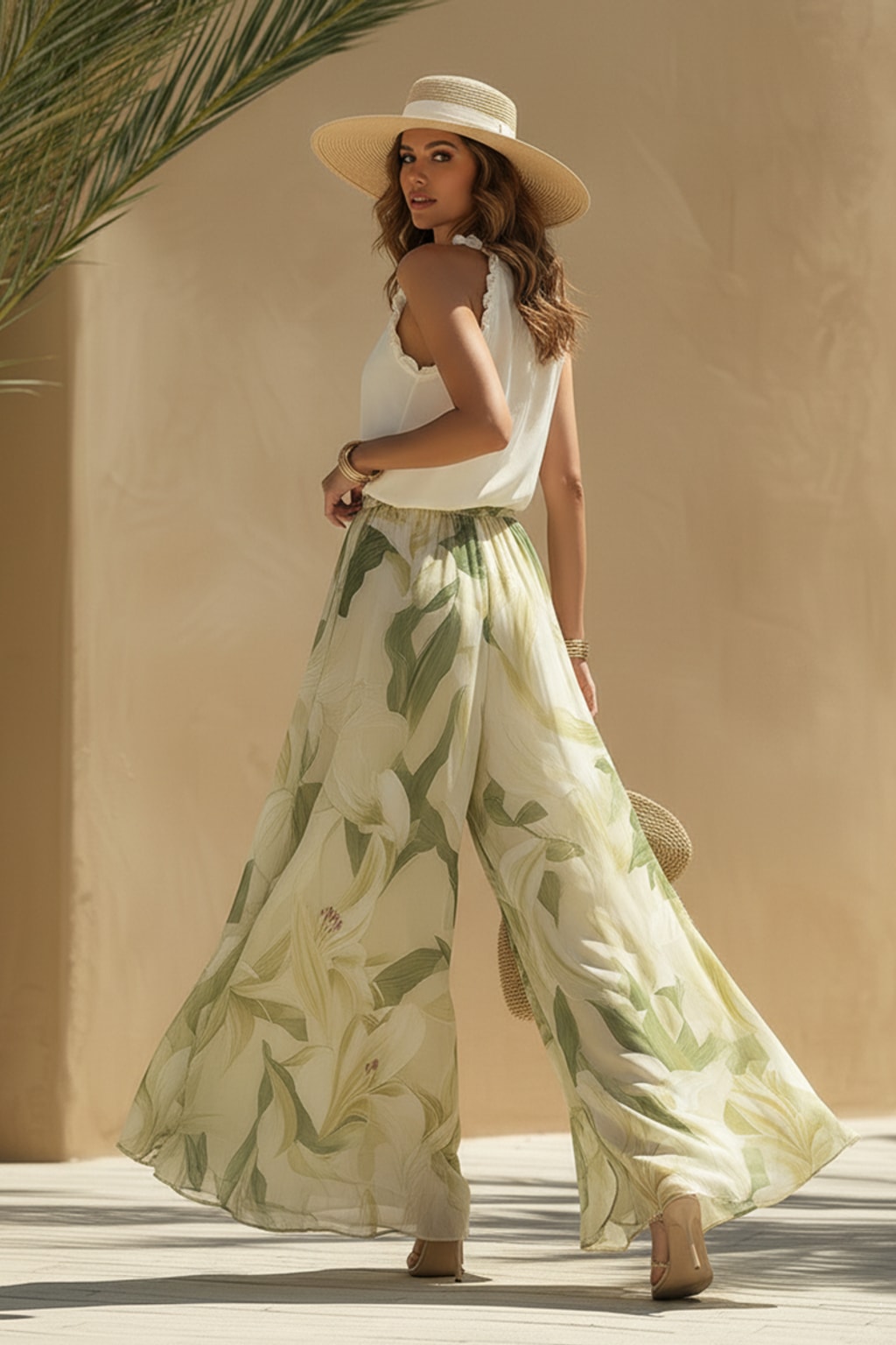 Cotton Halter Top and Wide Leg Pants Set - 4