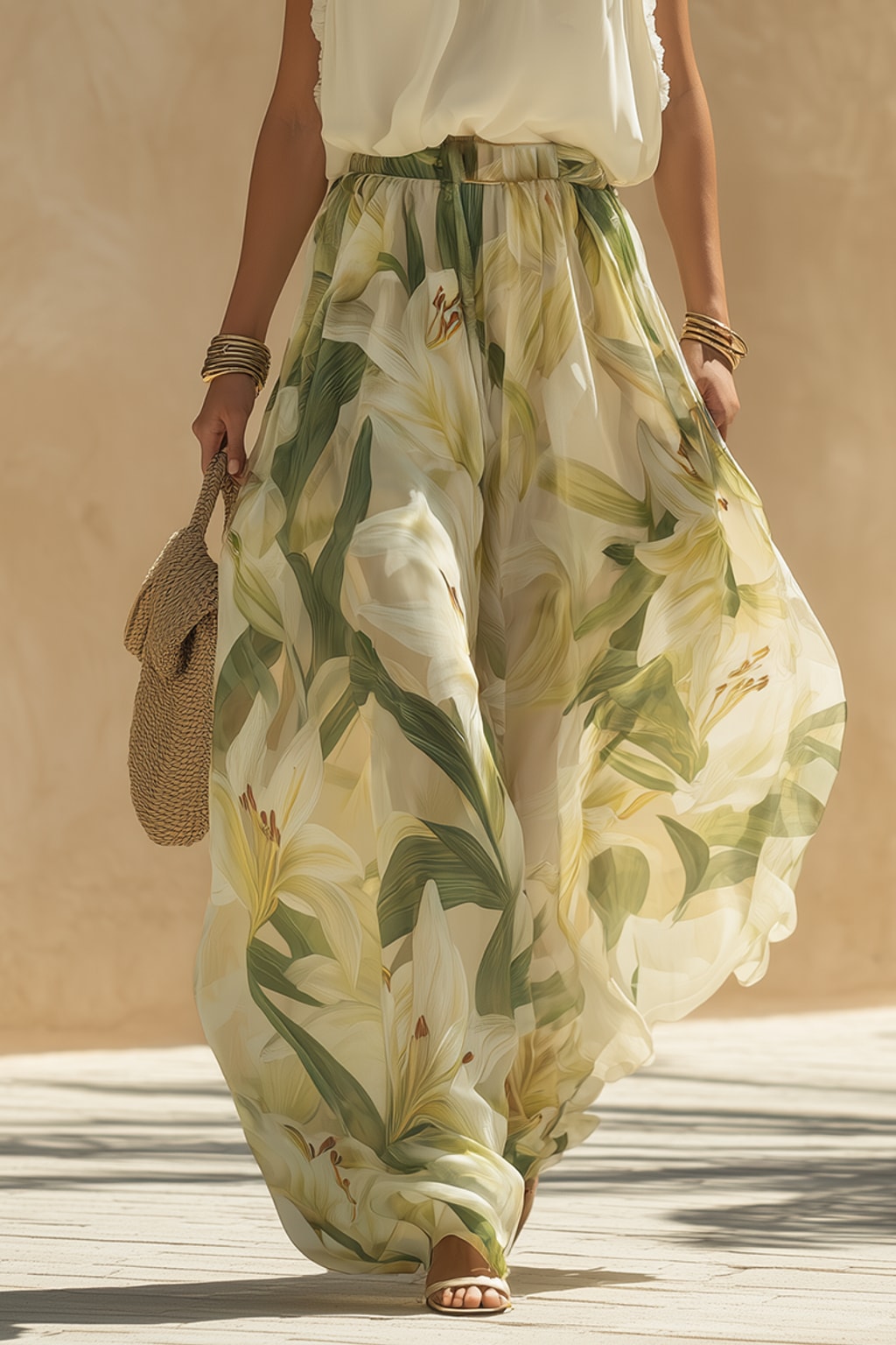 Cotton Halter Top and Wide Leg Pants Set - 7